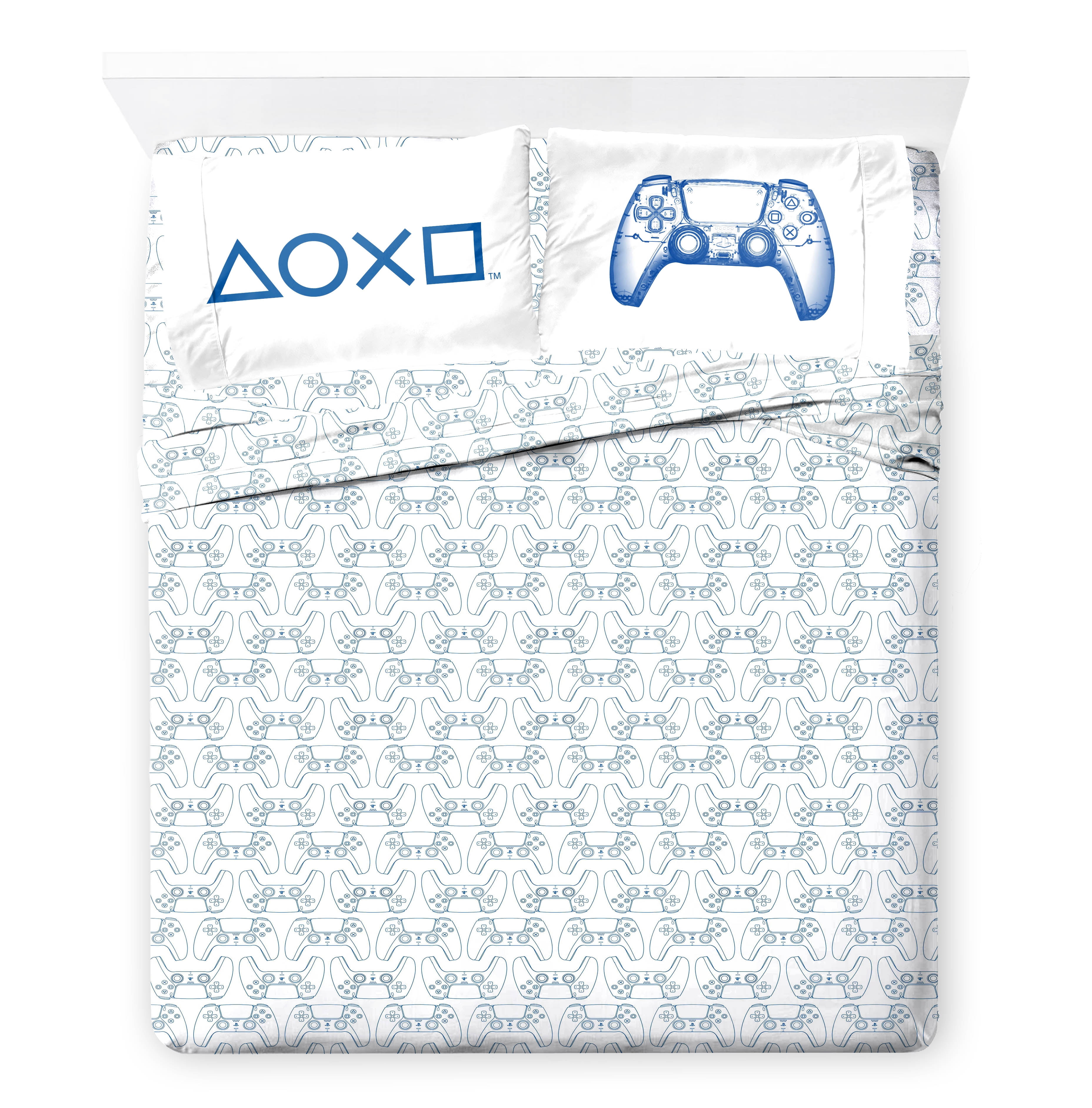 Sony PlayStation Blue & Black 7 Piece Full Bed Set w/ Sham , 100% Microfiber