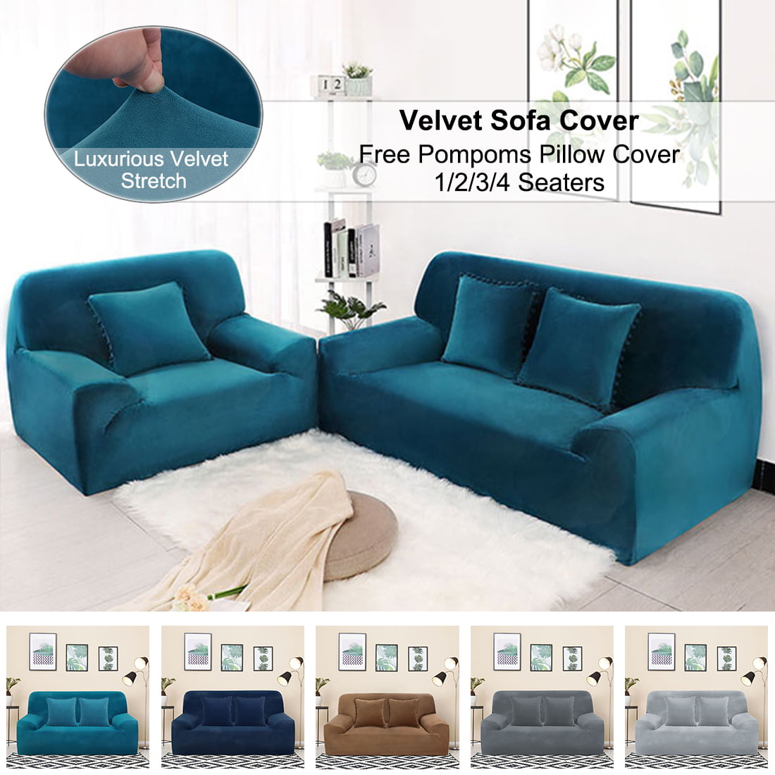Sofa Protector VELVET Couch Slip Over Easy Fit Stretch Cover Elastic Fabric Sett 
