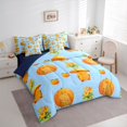 thumbnail image 2 of Erosebridal Kids Cute Capybara Fruit Oranges Twin Bedding Sets 7-Piece,Harvest Pumpkins Bedding Comforter Set For Boys Girls,Navy Blue Reversible, 2 of 6