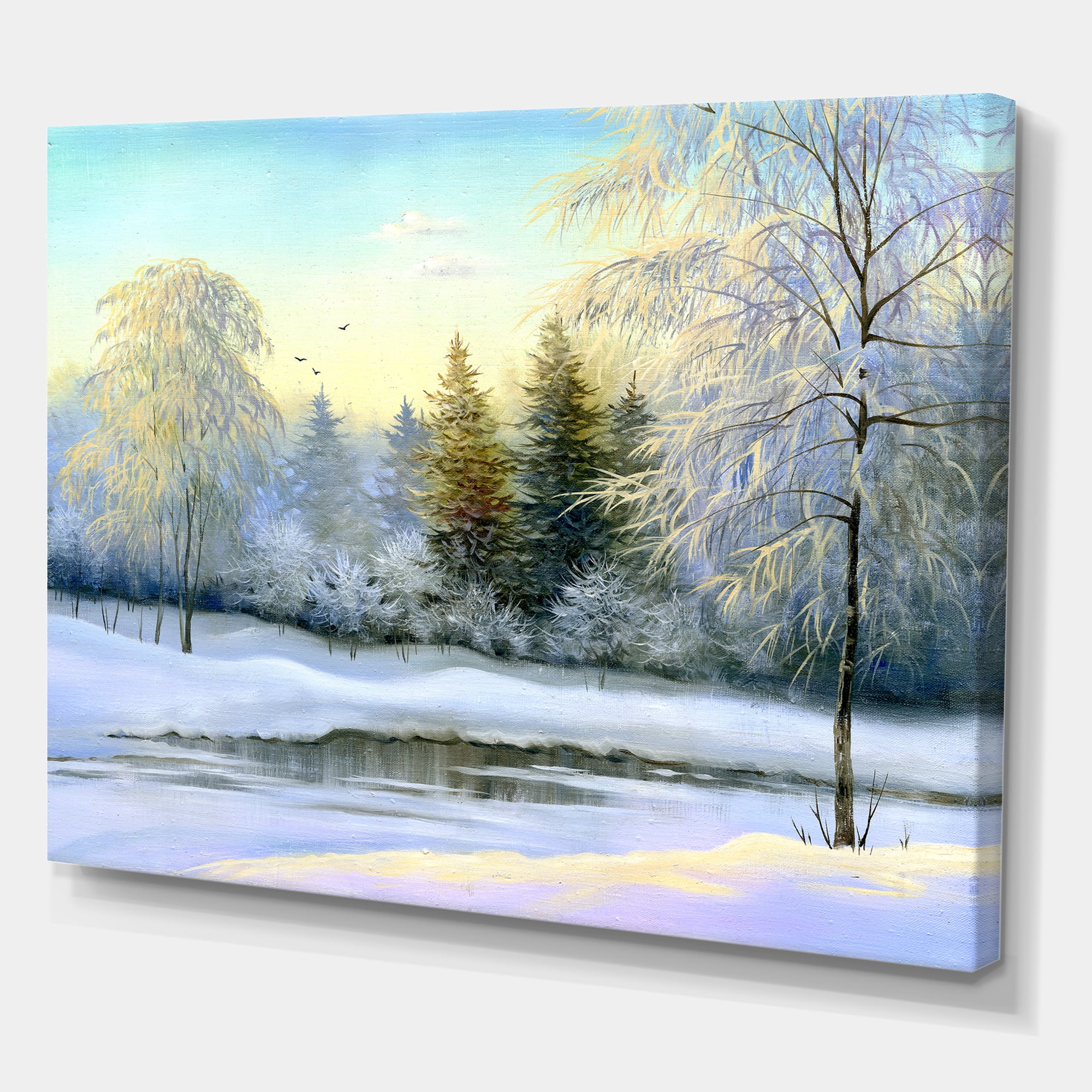 Designart ' Green Trees In Beautiful Winter Snow Landscape ' Traditional Canvas Wall Art Print