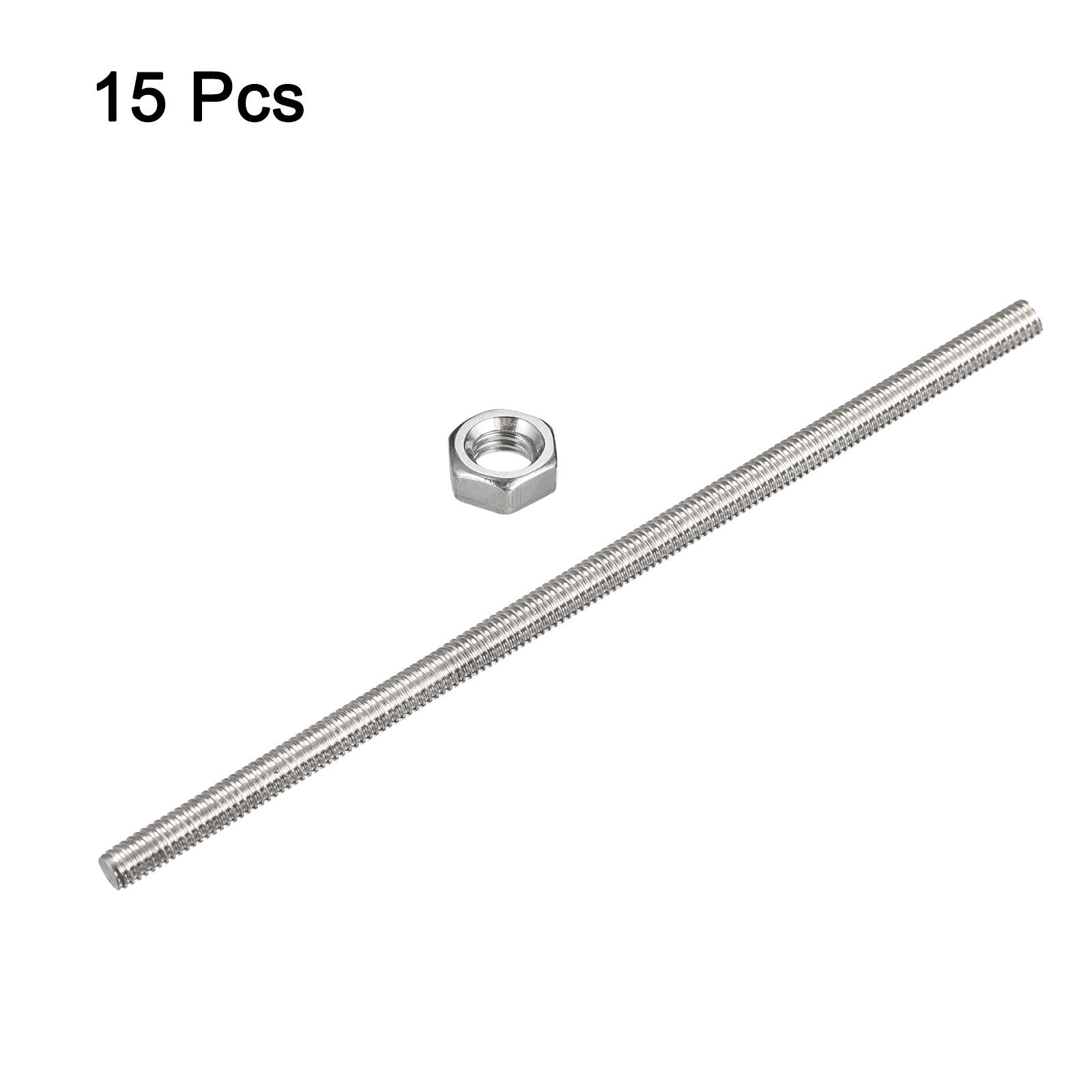 Uxcell 15Pack M4 x 250mm Fully Threaded Rod w 15Pack Hex Nuts, 0.7mm Pitch 304 Stainless Steel Right Hand Threaded Rod
