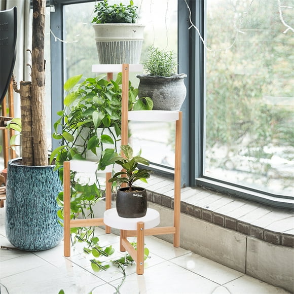 UNHO 4-Tier Bamboo Plant Stand Flower Succulents Potted Planter Rack for Outdoor Indoor Display