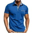thumbnail image 2 of SGFCWSX Mens Short Sleeve Slim Fit Polo Shirts Button Collar Pocket Stylish Moisture Wicking Casual Golf Shirts for Men Blue Size L, 2 of 9