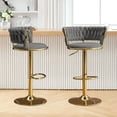 thumbnail image 3 of Velvet Swivel Bar Stools Set of 2, Adjustable Height Barstools with Woven Back and Footrest for Kitchen Island, Dining Room, Gray, 3 of 11