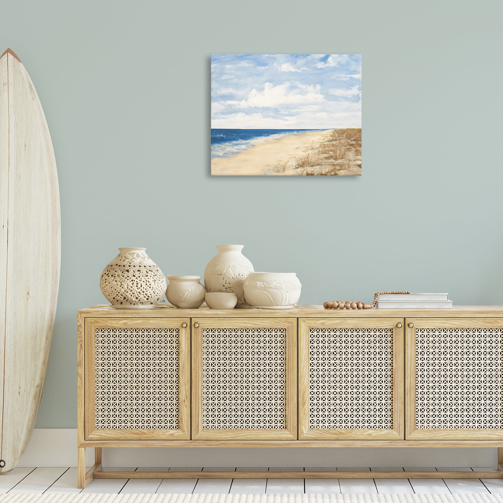 Stupell Industries Calm Beach Painting Coastal Painting Gallery Wrapped Canvas Art Print Wall Art, 30 x 24