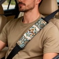 thumbnail image 4 of Xoenoiee Boho Mandala Sugar Skull Print Car Seat Cover Car Accessories Set Seatbelt Pads Armrest Cover Pad, Waterproof Faux Leather Auto Interior Decor, Set of 5, 4 of 7