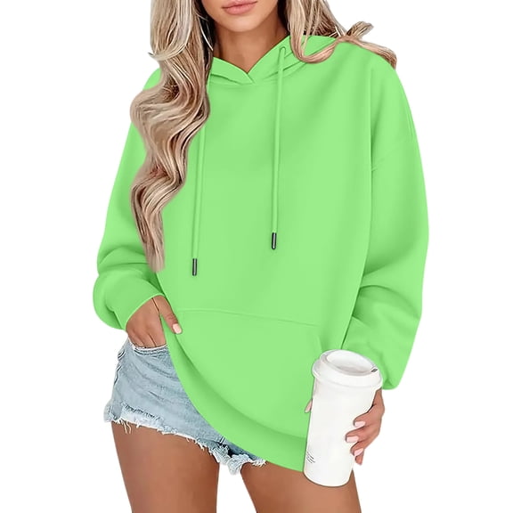 Oversized Hoodie Women Plain Fleece Pullover Hooded Sweatshirt with Pockets Casual Long Sleeve Sweat Shirts Y2k Tops Light Green XS