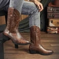 thumbnail image 2 of Men's Western Cowboy Boots - Retro Embroidery Mid Calf Pull-On Boots with Snakeskin Pattern, Round Toe, Chunky Heel, Slip Resistant, (Brown & Black Options), 2 of 6