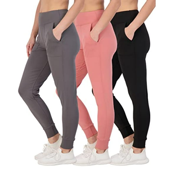 3 Pack: Womens Jogger Yoga Pants Women Cuff Workout Joggers Tummy Control Sweatpants Pockets Gym Clothes Leggings Cuffed exercise gym Pant dupes athletic Teen High Waisted Ladies - Set 1, S