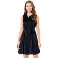 thumbnail image 1 of INSPIRE CHIC Vestidos De Satén Sin Mangas Para Mujer Vestido Camisero Con Cinturón Y Botón Frontal Sólido Azul oscuro L, 1 of 5