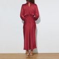 thumbnail image 7 of IDOPIP Women's Elegant Long Sleeve Satin Dress Mock Neck Elastic Waist Cocktail Party Maxi Dress, 7 of 7