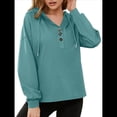 thumbnail image 3 of Sudadera con Capucha para Mujer, Cuello Abotonado, Cordón Ajustable, Sudadera Informal de Larga, Camisetas. Azul y Verde XXL, 3 of 10