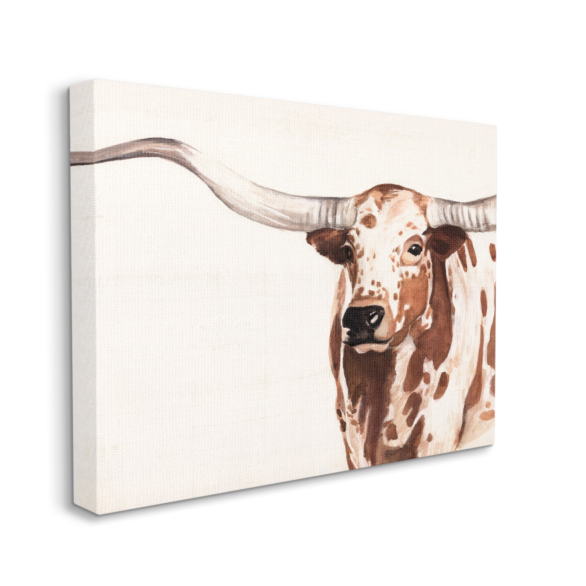Stupell Industries Spotted Longhorn Cattle Smiling Brown Country Cow Canvas Wall Art, 48 x 36, Design by Annie Warren