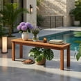 Hommoo Wood Outdoor Patio Bench for 2 People, Backless Slatted Garden ...