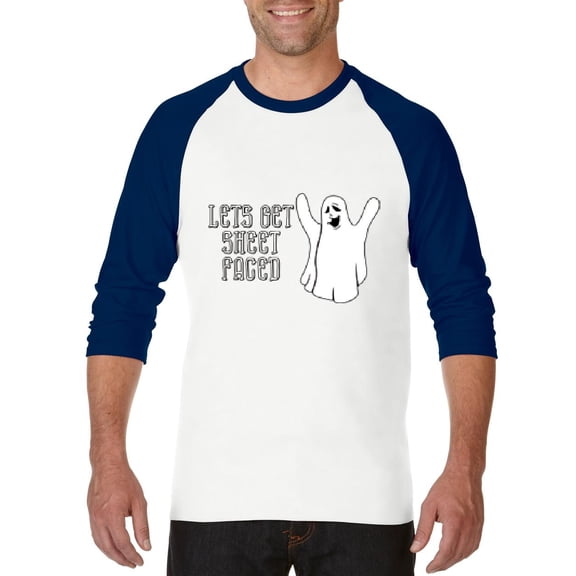 MmF - Mens Raglan Sleeve Baseball T-Shirts - Halloween Let`s Get Sheet Faced Ghost