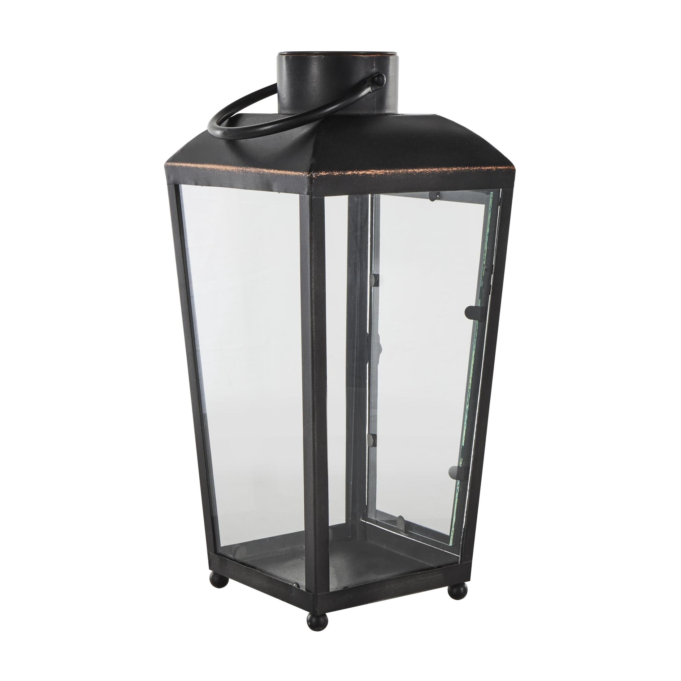 DecMode Black Metal Modern Candle Lantern with Gold Accents