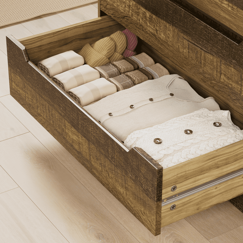 Aiho Dresser with 6 Drawers, Wood Tall Chest, Built-in Handle Drawers for Bedroom, Home, Living Room, Hallway - Brown
