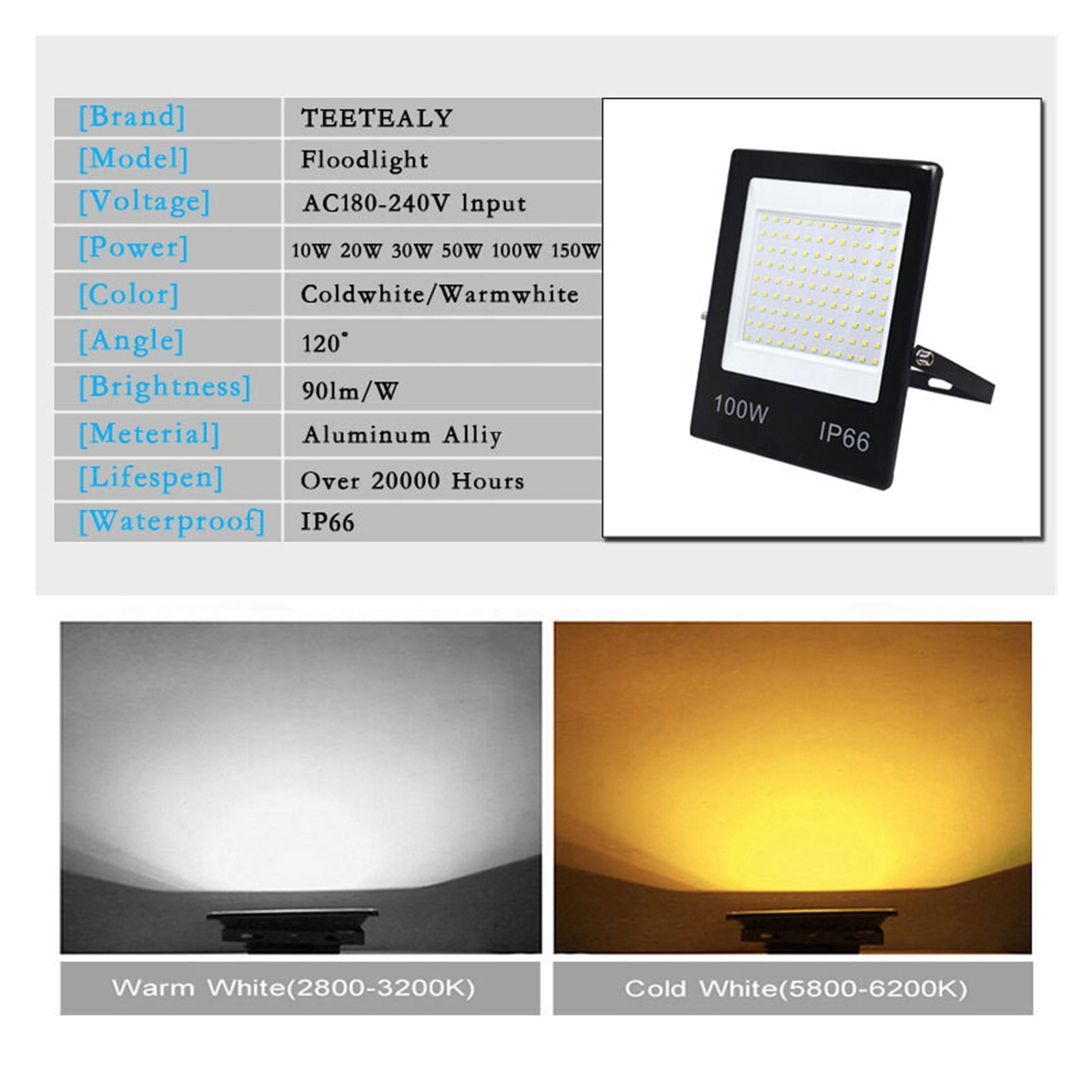 LED Flood Light 30W 50W 100W 150W Htness IP66 Waterproof Outdoor Lighting LED Spotlight Wall Floodlights - Wide Angle Beam