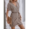 thumbnail image 4 of AURA Women Floral Midi Dress V Neck Tie Waist Summer Short Sleeve Elegant Casual Dress, 4 of 7