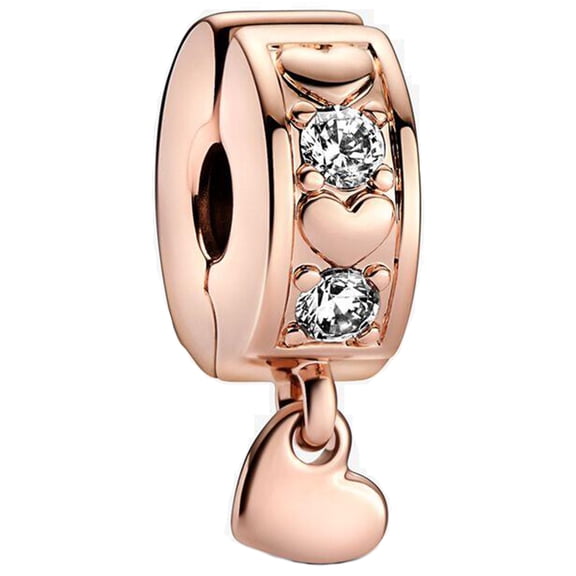 925 Sterling Silver Rose Gold Heart Clip Lock Stopper Charm Bead for Bracelet Charms Bangle Pendant Jewelry