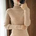 thumbnail image 4 of Jerséis para mujer, suéter tejido de cuello alto liso de otoño e invierno, manga larga Marrón xxl Yuyangstore Suéter de punto mujer, 4 of 4
