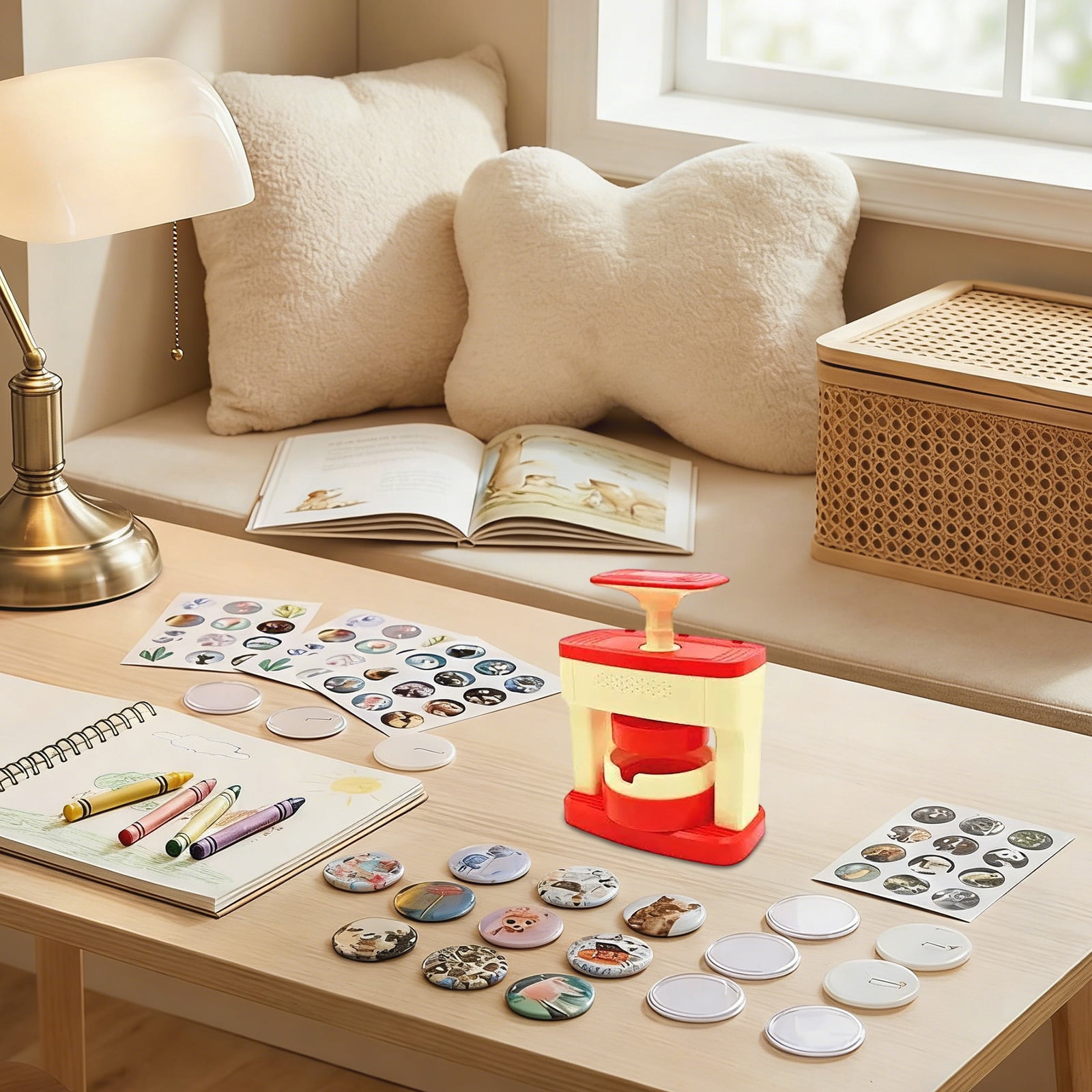 Badge Maker Machine, Pin Maker Machine Kit, 58Mm, Button Making Supplies, Yellow, Circle Paper Cutter, 48 Pc Covers, 48 Pc Bases, 1 Pc Machine, 1 Pc Cutter, Valentines Craft