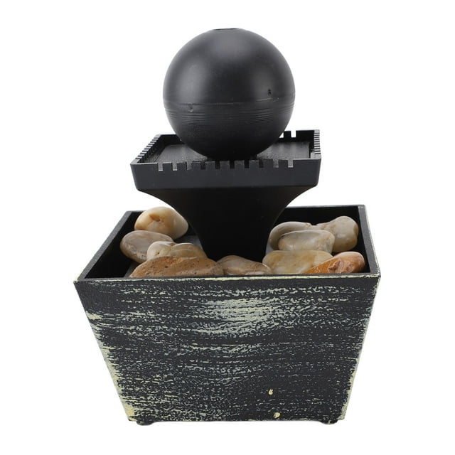 Indoor Tabletop Water Fountain, Decorative LED Yellow Light Plastic Indoor Relaxation Tabletop Ball Fountain for Home