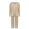thumbnail image 3 of Matching Pajamas for Couples Fall Fashion Must Have Women Pajama Sets V Neck Cozy Women's Sleepwear Long Sleeve Shirts Womens Pjs Sets Beige, 3 of 4