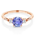 thumbnail image 2 of Gem Stone King 10K Rose Gold Blue Tanzanite White Created Sapphire and White Diamond Accent 3-Stone Engagement Ring for Women (1.04 Cttw, Round 6MM, Gemstone December Birthstone, Size 7), 2 of 5