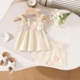 thumbnail image 2 of KPOPLK 2 Piece Toddler Baby Girl Clothes Sleeveless Ruffle Bowknot Dress Top Shorts Set Summer Outfits for Little Kids Girls(2-3 Years,Beige), 2 of 6