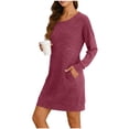 thumbnail image 2 of Women's Casual Sweater Dresses - 2026 Spring Crewneck Long Sleeve Loose Fit Pullover Tunic Dress with Side Pockets for Work, 2 of 7