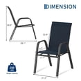 thumbnail image 3 of Stackable Patio Chairs Set of 6–High Back Outdoor Dining Chairs with Armrests–Lightweight All-Weather Textilene,140kg Capacity–Perfect for Backyard,Garden,Poolside–Black-Gray Spray Plastic & Navy Blue, 3 of 8