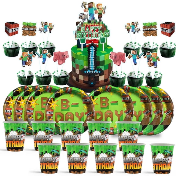 Minecraft Birthday Cups Party Supplies Plates Decorations Cake Topper Decor