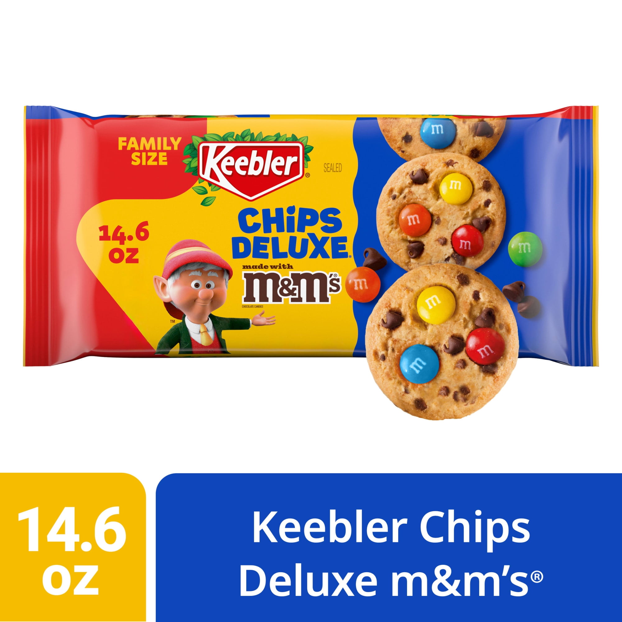 (3 pack) Keebler Chips Deluxe Cookies Made with M&M’s, Chocolate Chip Cookies Made with M&M’s, Family Size, 14.6 oz
