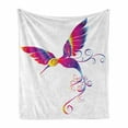 thumbnail image 1 of Hummingbirds Soft Flannel Fleece Throw Blanket, Colorful Feather Hummingbird Curvy Tail Ornament, Cozy Plush for Indoor and Outdoor Use, 50" x 70", Magenta Blue Yellow, by Ambesonne, 1 of 5