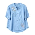 thumbnail image 3 of Shirts for Women Solid Color V Neck Embroidered Casual Shirt Top Womens Fashion Clothing, 3 of 4