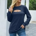 thumbnail image 2 of SMihono Lantern Sleeve Tunic T Shirt Blouse Womens Plus Size Solid Color Long Sleeve Crew Neck Keyhole Neck Solid Color Female Leisure Blue XXL, 2 of 9