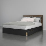 Nexera 2-Piece Bedset With Bed Frame And Headboard, Queen|Walnut & Black