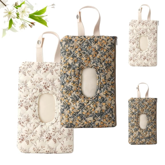 Quilted Wipe Holder Floral Pouch, A Portable Travel Wipes Case and Small Diaper Bag Accessory with Lanyard, Reusable Refillable Dispenser for Stroller (2pcs-Mix)