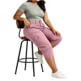 thumbnail image 4 of Diufon Plus Size Cargo Pants for Women Button Elastic Waisted Travel Hiking Capri Pants with Multi Pockets, 4 of 9