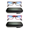 EYE ZOOM 2 Pack Extra Wide Fashion Plastic Blue Light Blocking and Anti UV Reading Glasses, Mul-color +2.50