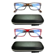 EYE ZOOM 2 Pack Extra Wide Fashion Plastic Blue Light Blocking and Anti UV Reading Glasses, Mul-color +2.50