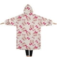 thumbnail image 2 of Oversized Wearable Blanket Hoodie,Pink Bows and Baseballs Pattern Sherpa Blanket Hoodie with Super Pockets,Super Warm Fuzzy Pullover for Women & Men, 2 of 6