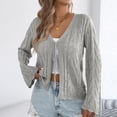 thumbnail image 6 of Womens Hollow out Cardigans Knitted V Neck Long Sleeve Tie Front Trendy Sweater Lightweight Cardigan Tops (L, Gray), 6 of 8