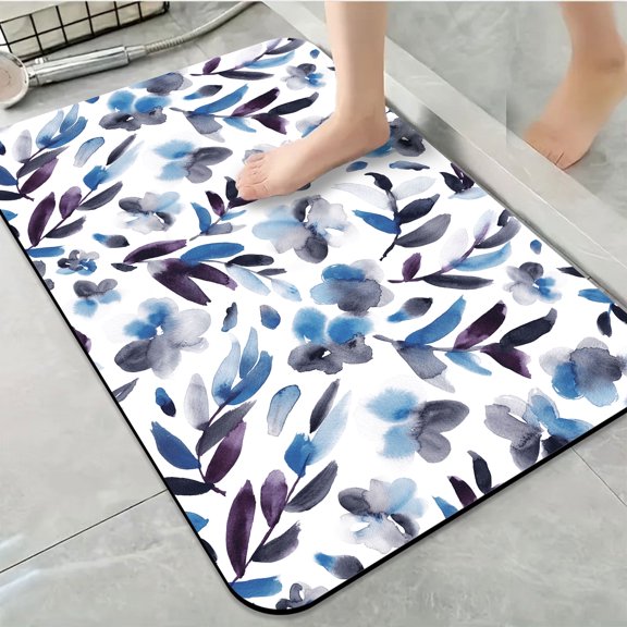 1pc Blue Watercolor Floral Bathroom Rug Bathroom Decor and Accessories- Durable,Anti Slip,And Quick Drying,Suitable For Indoor/outdoor Use - Perfect For Bathrooms,Bedrooms,Kitchens,Terraces