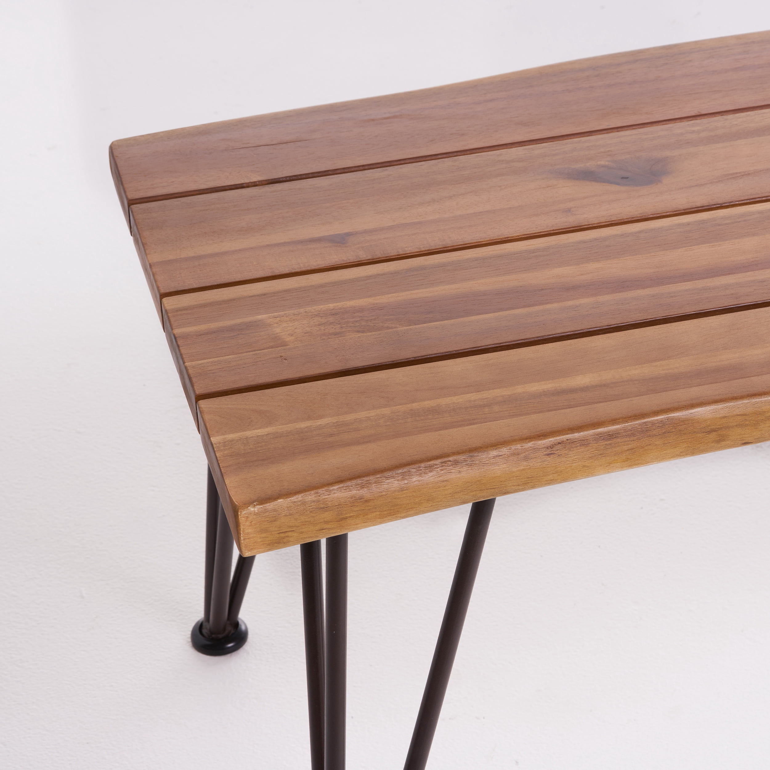 Euroco Outdoor Rustic Industrial Coffee Table – Acacia Wood Top with Metal Frame, Weather-Resistant Patio Table, 43"x18"