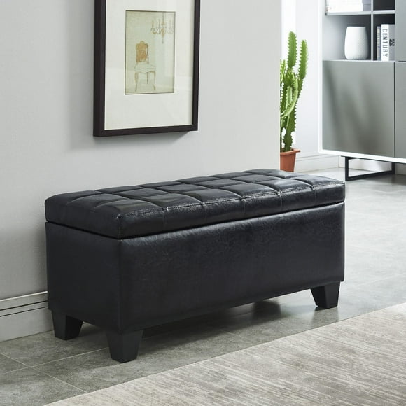 Ottomane De Rangement Similicuir – Noir