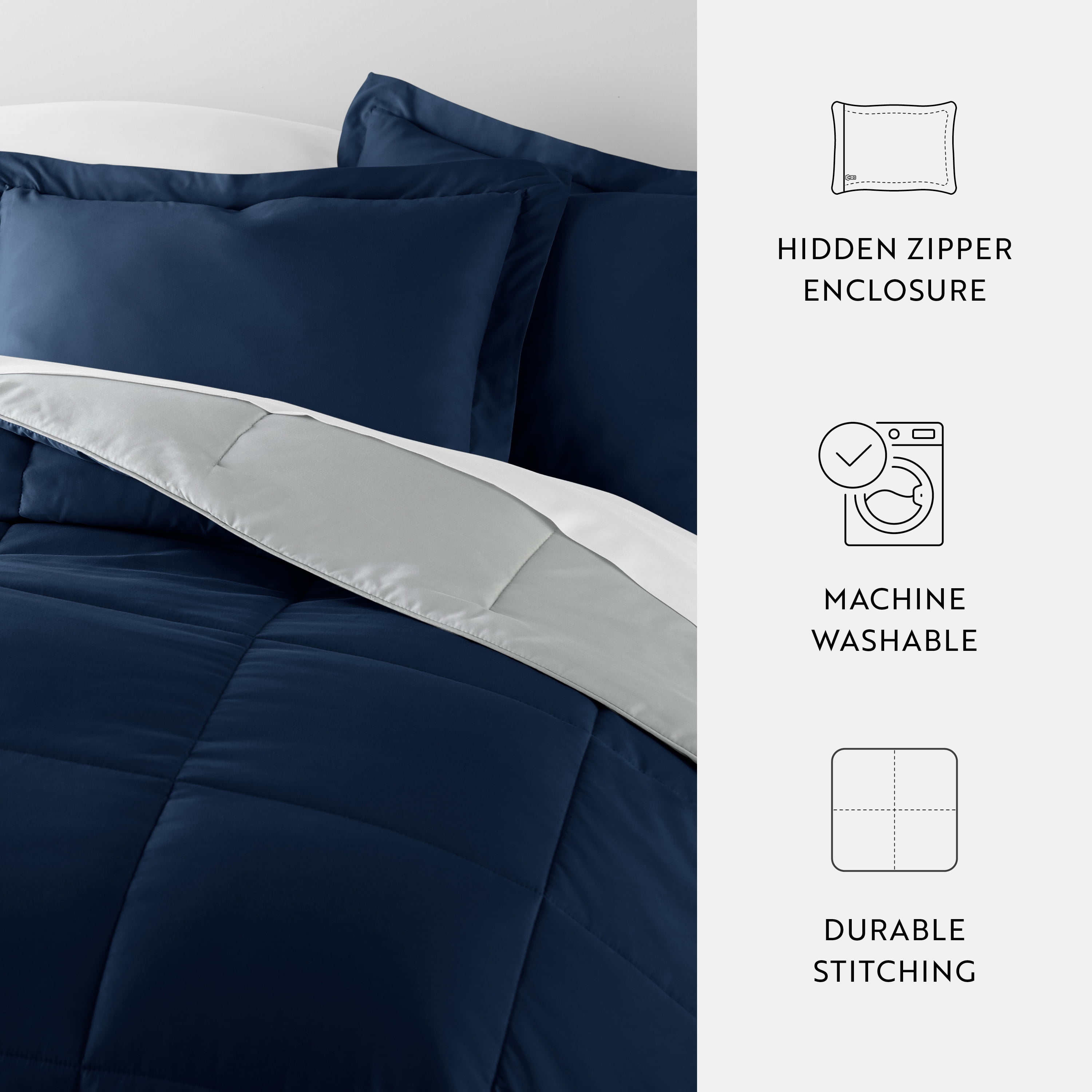 Noble Linens Soft 2-Piece Navy & Gray Reversible All Season Lightweight Down Alternative Comforter Set, Twin/Twin XL
