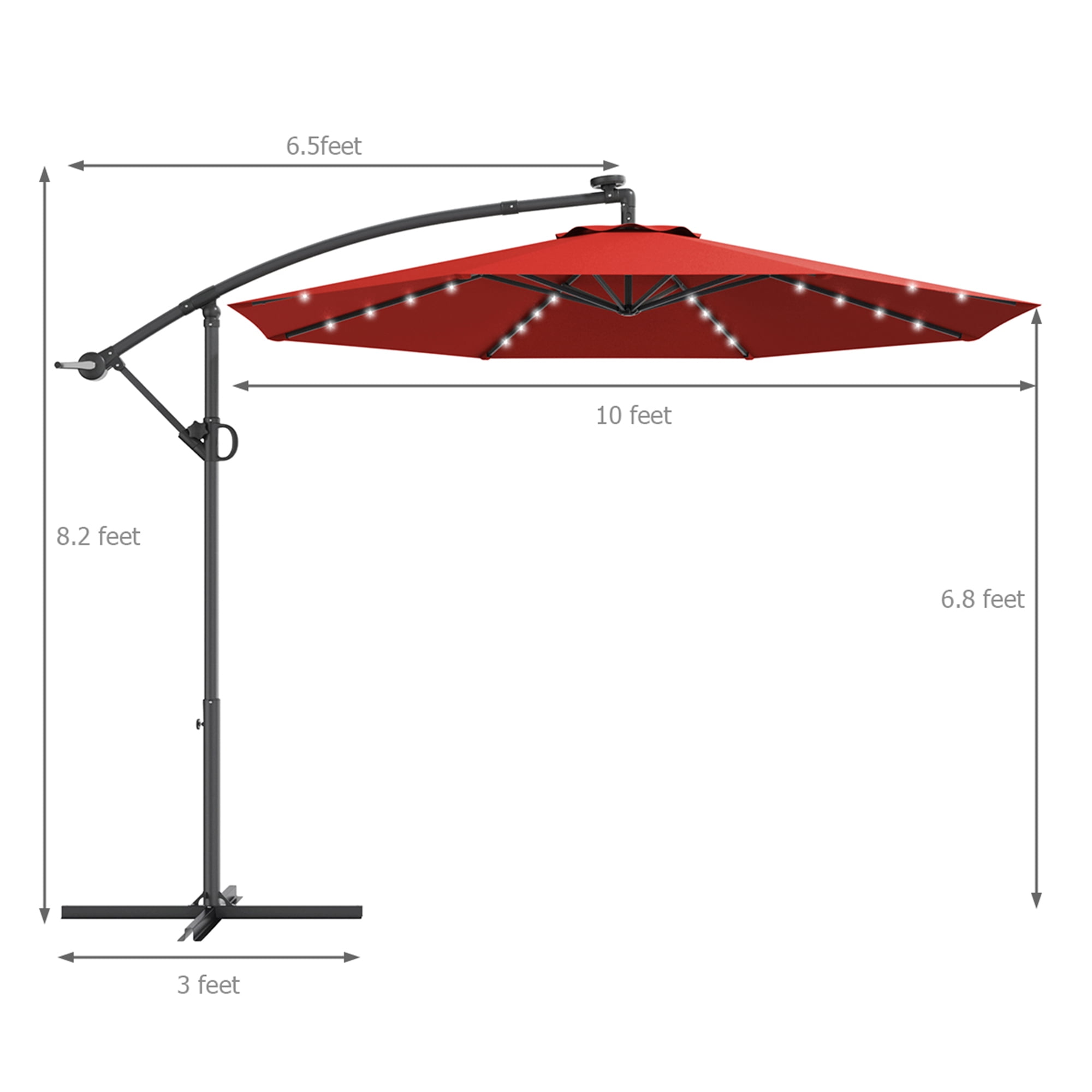 Gymax 10Ft Offset Hanging Umbrella Patio Outdoor w/ 32 Solar LED Lights Burgundy
