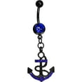 thumbnail image 2 of Belly Navel Ring Black Anodized Titanium Anchor Dangle with CZ Gems, 2 of 6